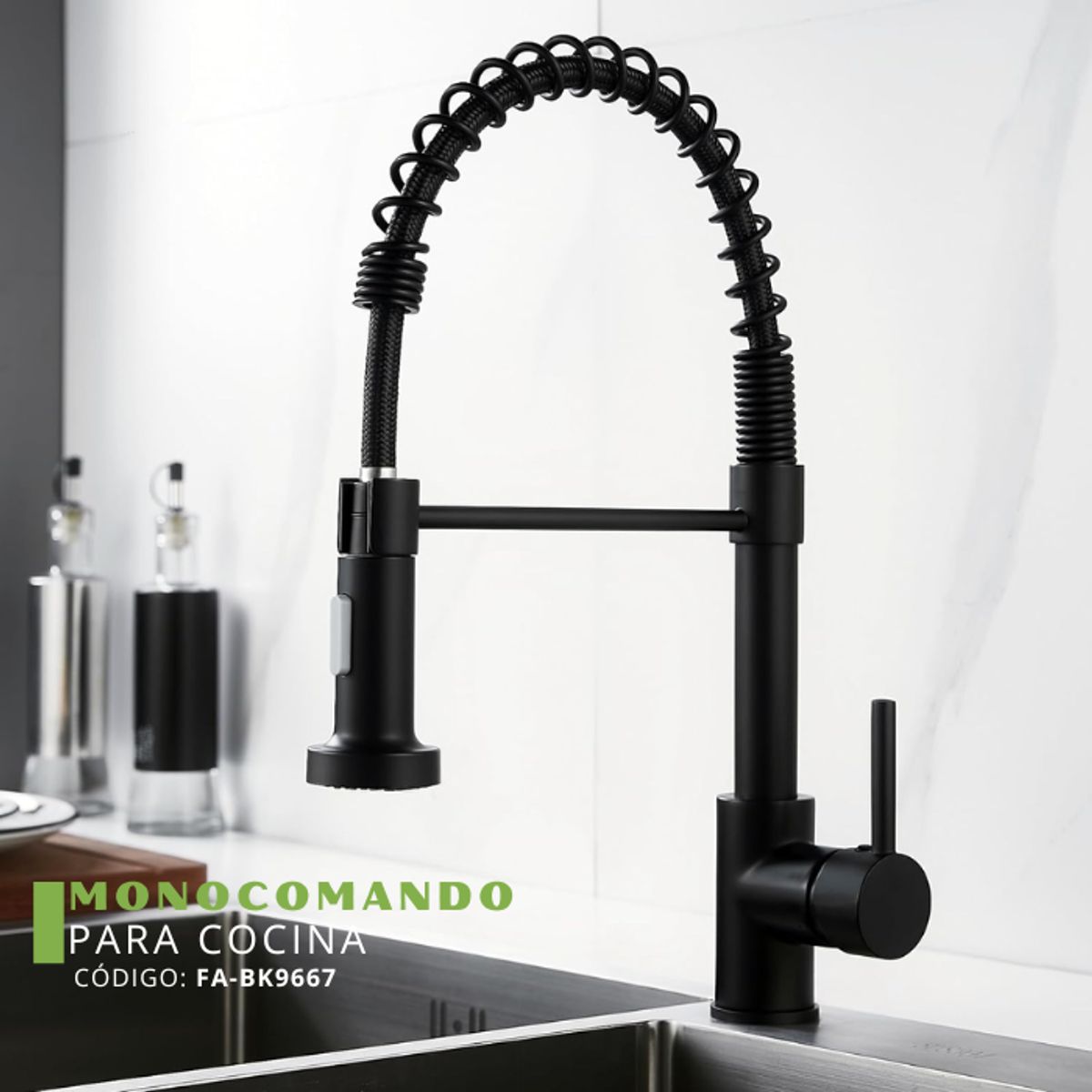 GENERICO - MEZCLADORA PARA COCINA RESORTE EXTRAÍBLE NEGRO SEVILLA FA-BK9667