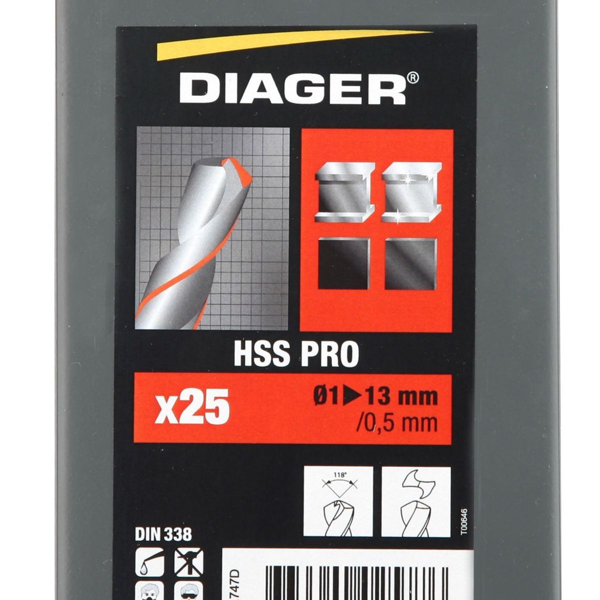 DIAGER - JUEGO DE BROCA METAL HSS PRO Ø1 a 13mm (25 Piezas)  - DIA747D