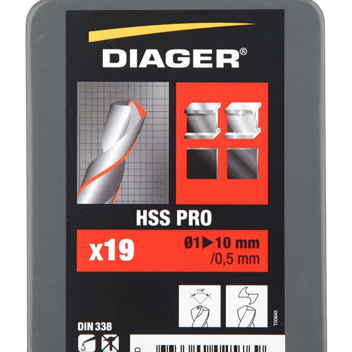 DIAGER - JUEGO DE BROCA METAL HSS PRO Ø1 a 10mm - 19 piezas - DIA745D
