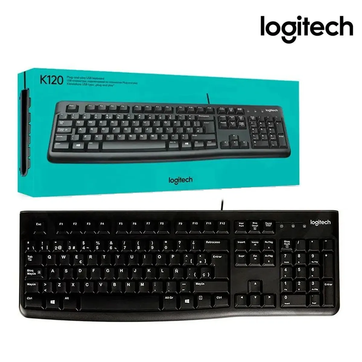 LOGITECH - Teclado Logitech K120 Con Cable USB Plug and Play Clases - Negro