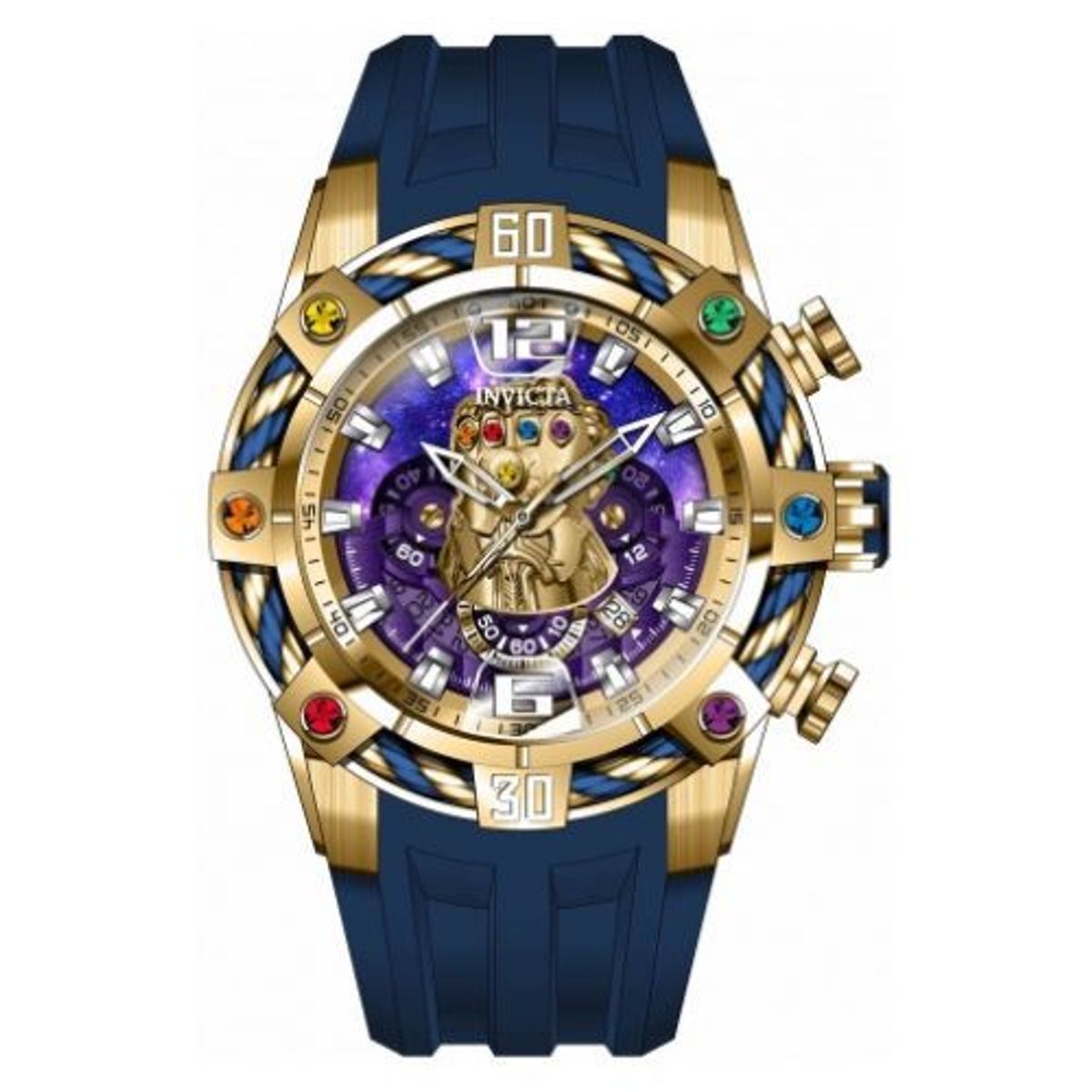INVICTA - Reloj Invicta Thanos Marvel Acero Dorado y Silicona Azul 37391