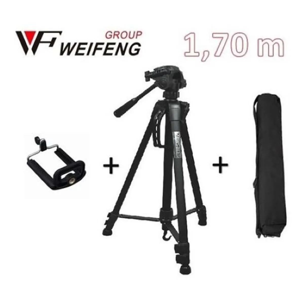 WEIFENG - Tripode Parante Weifeng 1.70 M+adaptador Para Celular + Funda WT-3560BT- NEGRO