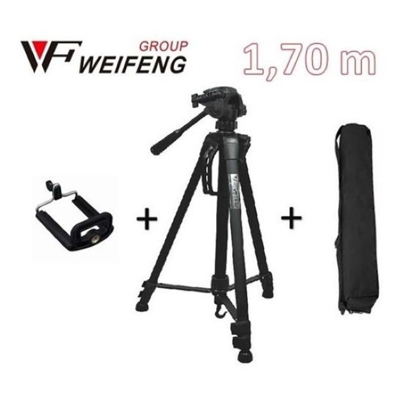 WEIFENG - Tripode Parante 1.70 M+adaptador Para Celular + Funda WT-3560BT- NEGRO
