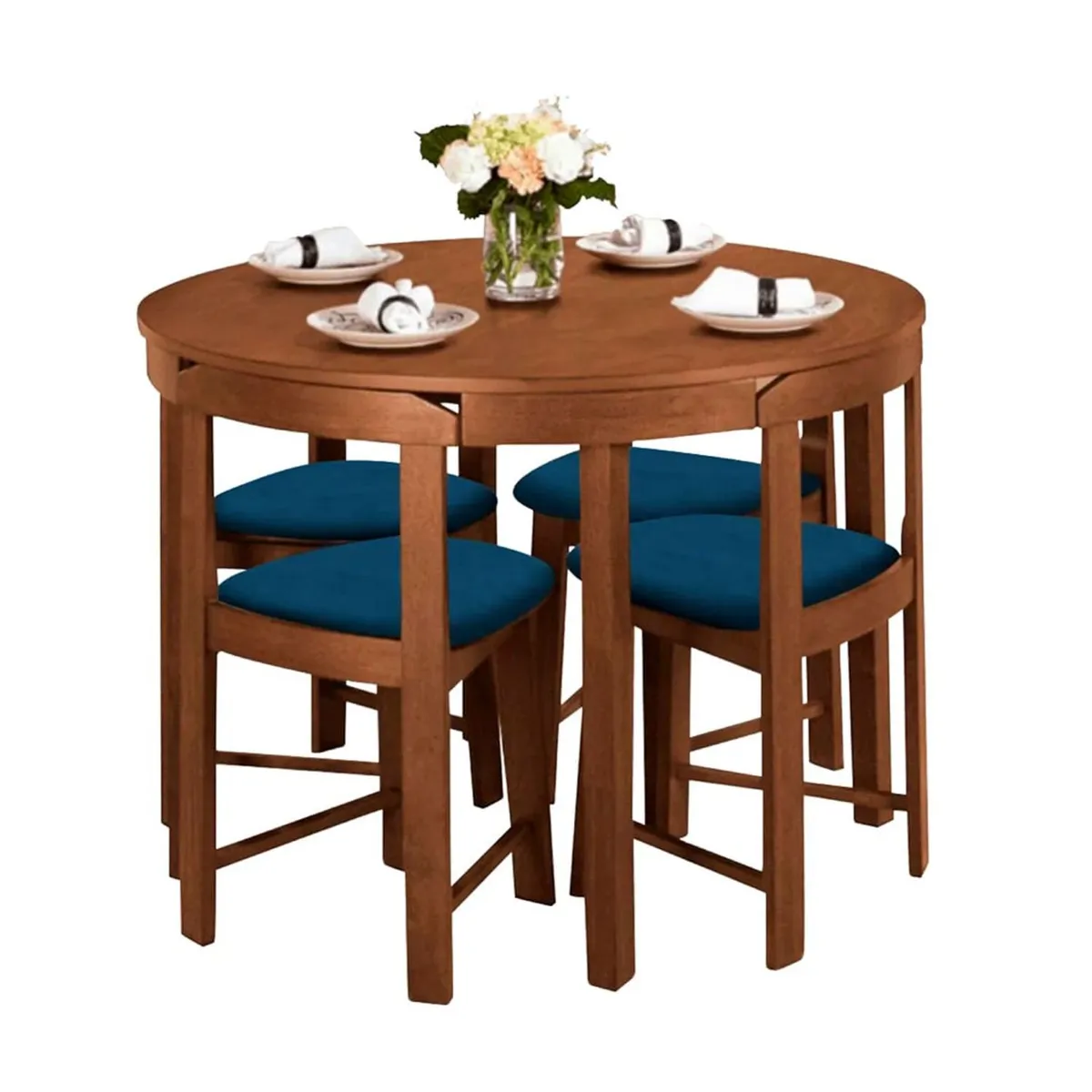 GENERICO - Juego de Comedor Circular Anabella 4 Sillas Color Cobalto