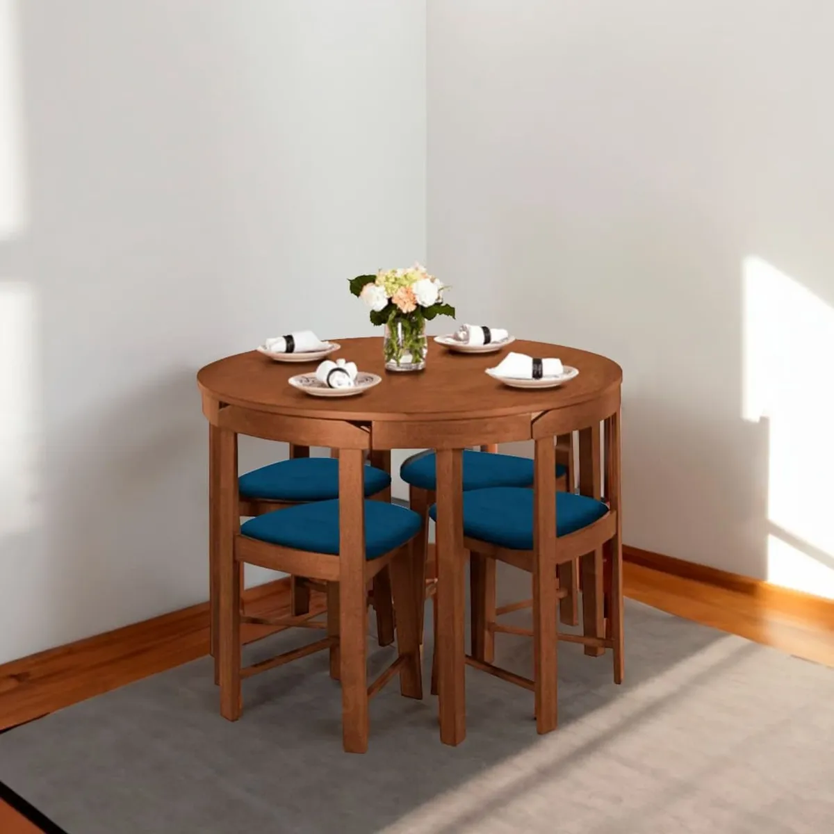 GENERICO - Juego de Comedor Circular Anabella 4 Sillas Color Cobalto