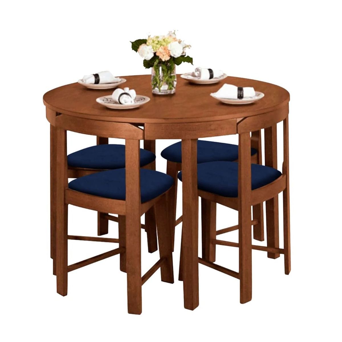 GENERICO - Juego de Comedor Circular Anabella 4 Sillas Color Azul