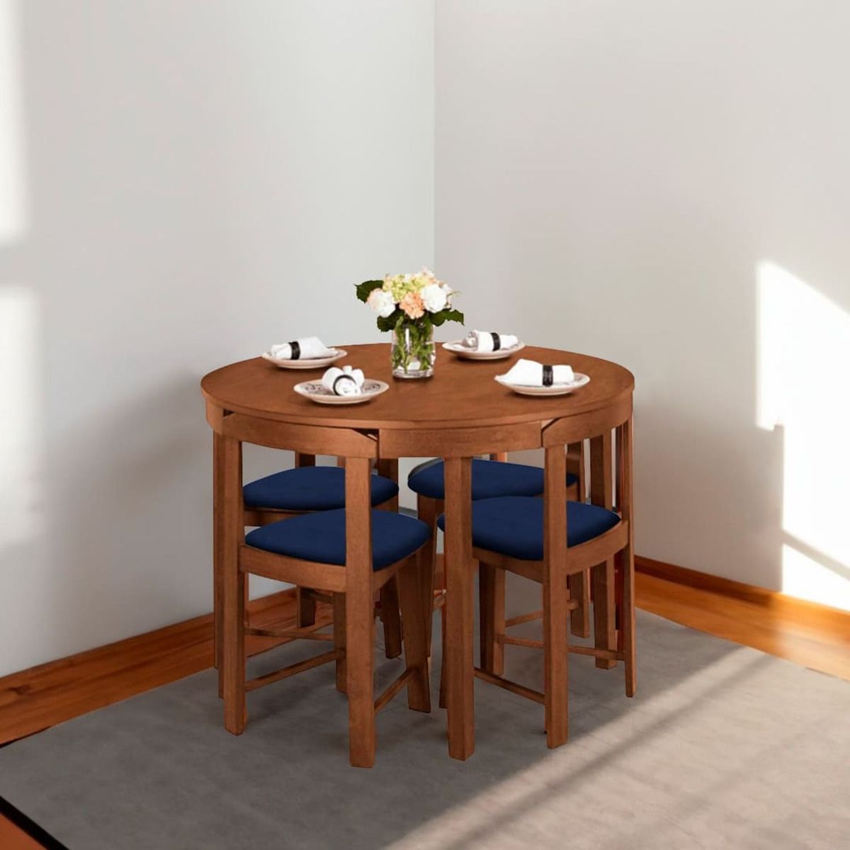 GENERICO - Juego de Comedor Circular Anabella 4 Sillas Color Azul