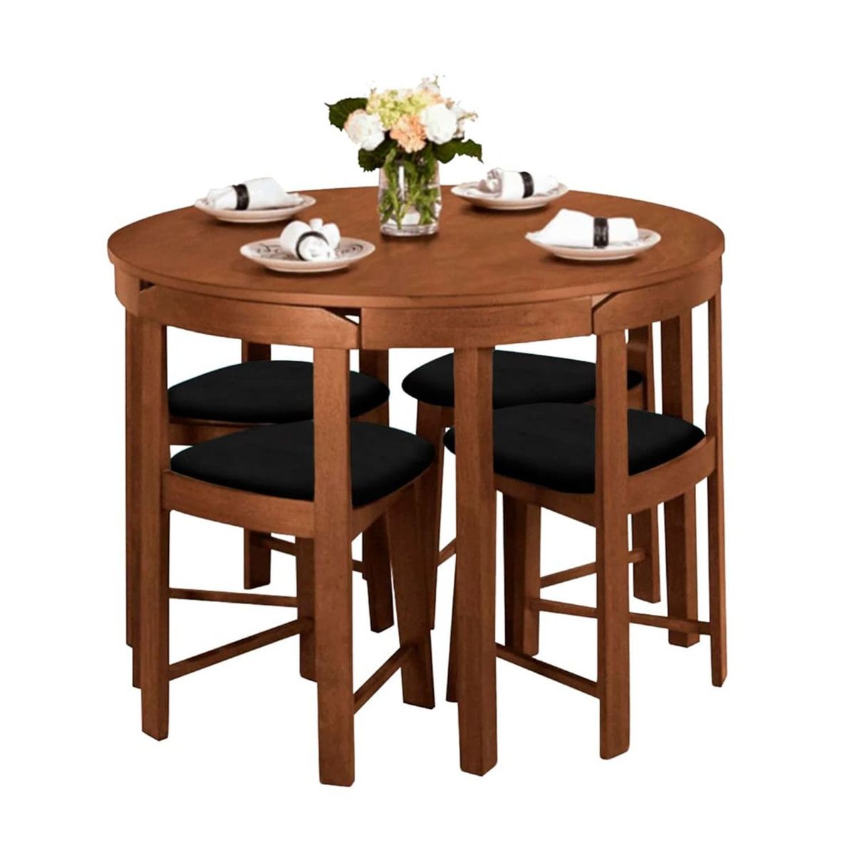 GENERICO - Juego de Comedor Circular Anabella 4 Sillas Color Negro