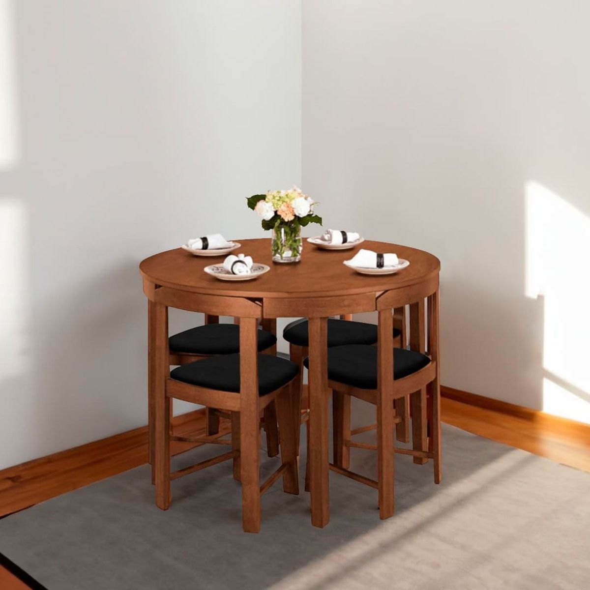 GENERICO - Juego de Comedor Circular Anabella 4 Sillas Color Negro