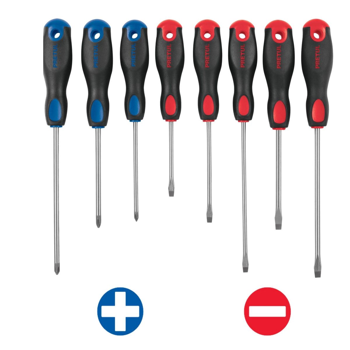 PRETUL - Juego Desarmadores, 8 Pz, Mango Comfort Grip, Pretul