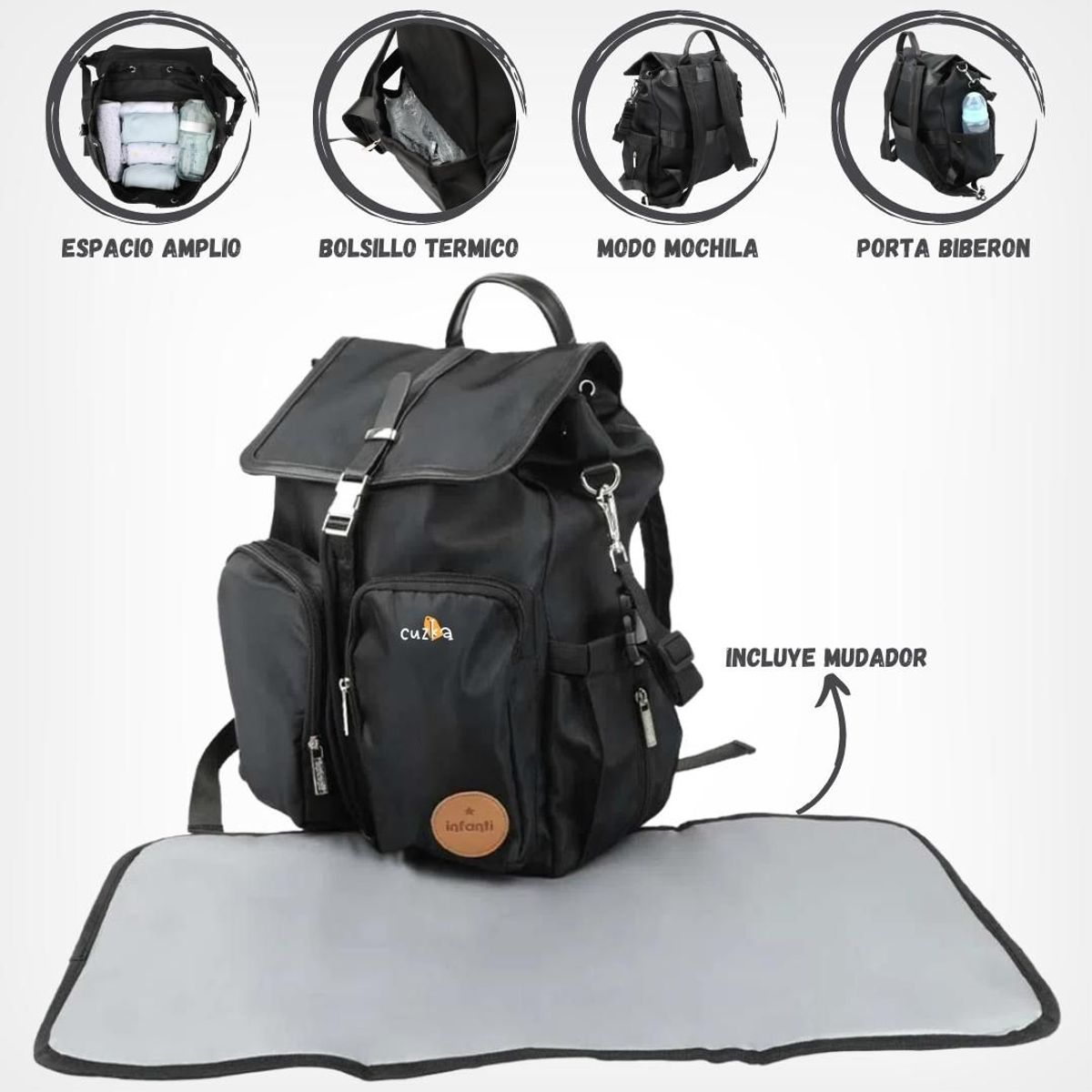 INFANTI - Bolso Mochila Pañalera INFANTI «NUIT» BLACK