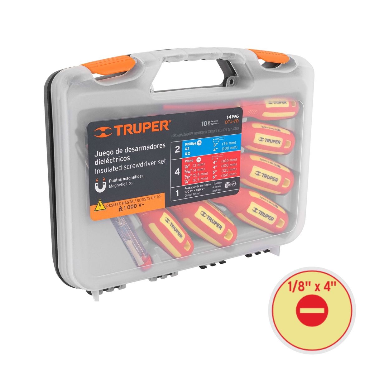 Truper - Juego de 6 desarmadores  dieléctricos 1000V y probador de corriente