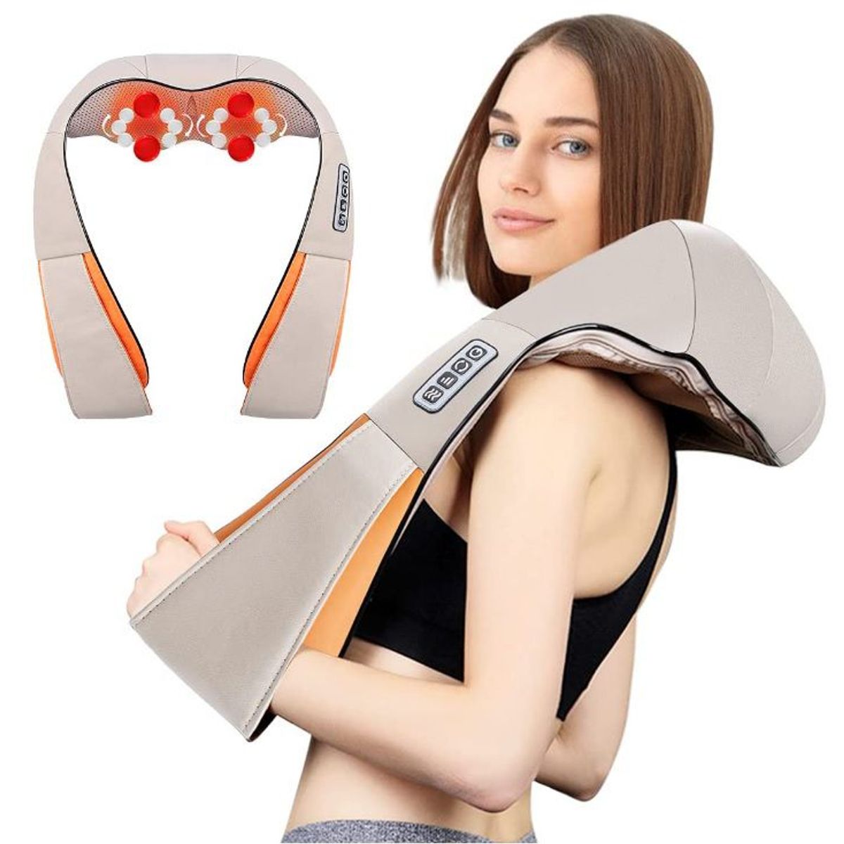 GENERICO - Masajeador cervical y espalda infrarojo en forma de u con 16 nodos