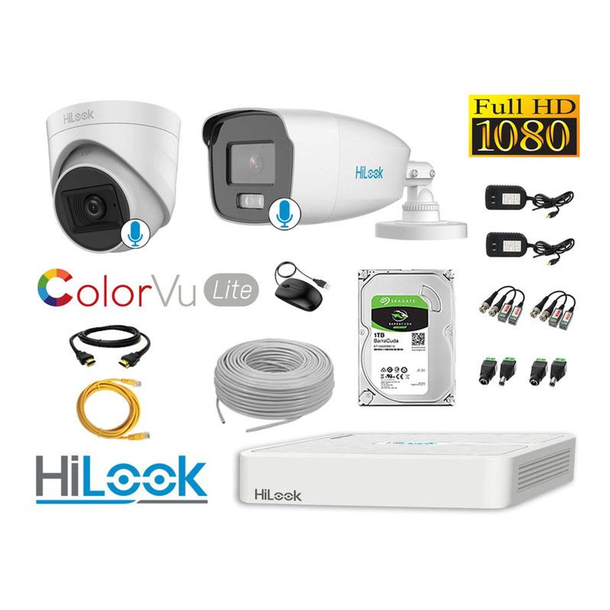 HILOOK - CÁMARAS SEGURIDAD KIT 2 FULL HD - COLORVU LITE NOCHE COLOR 1TB