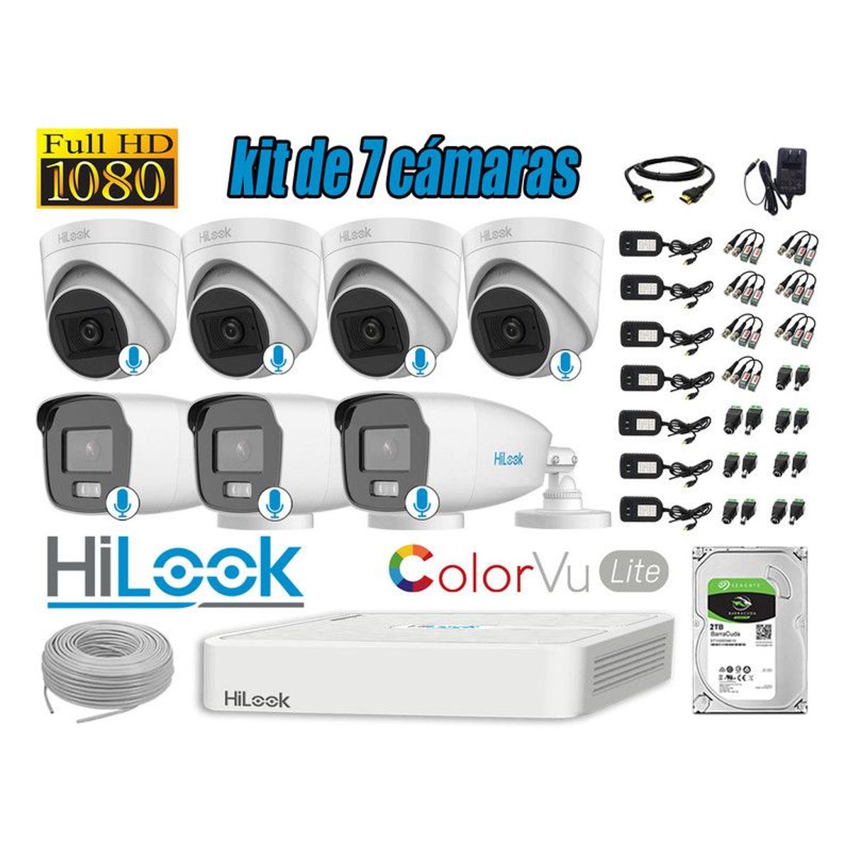 HILOOK - CÁMARAS SEGURIDAD KIT 7 FULL HD - COLORVU LITE NOCHE COLOR 2TB