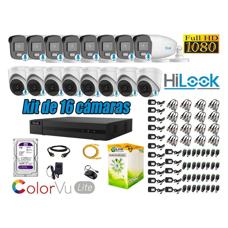 HILOOK - CÁMARAS SEGURIDAD KIT 16 FULL HD - COLORVU LITE NOCHE COLOR 1TB