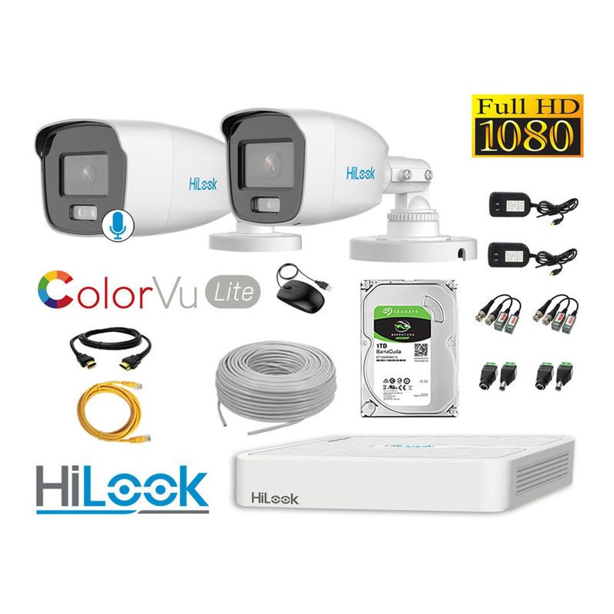 HILOOK - CÁMARAS SEGURIDAD EXTERIOR KIT 2 1080P COLORVU LITE NOCHE COLOR