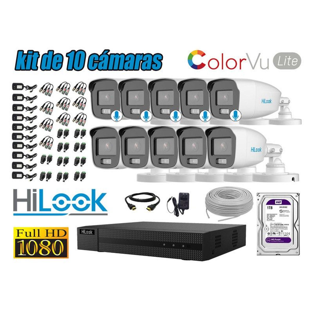 HILOOK - CÁMARAS SEGURIDAD EXTERIOR KIT 10 1080P NOCTURNA COLORVU LITE