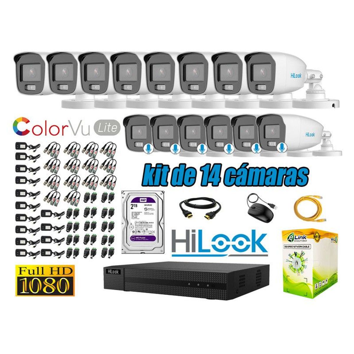 HILOOK - CÁMARAS SEGURIDAD EXTERIOR KIT 14 1080P NOCTURNA COLORVU LITE