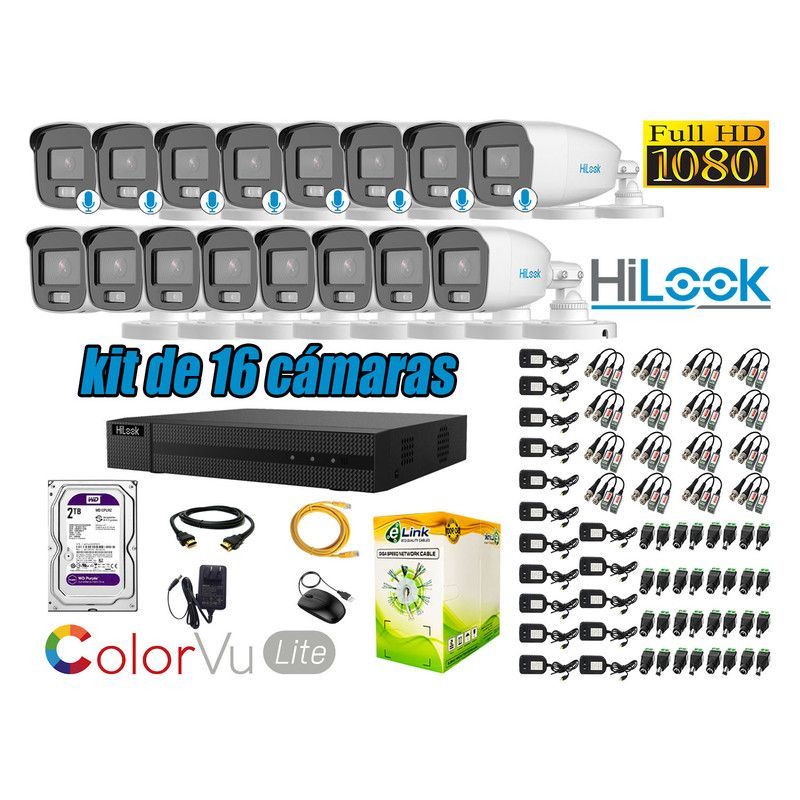 HILOOK - CÁMARAS SEGURIDAD EXTERIOR KIT 16 1080P NOCTURNA COLORVU LITE