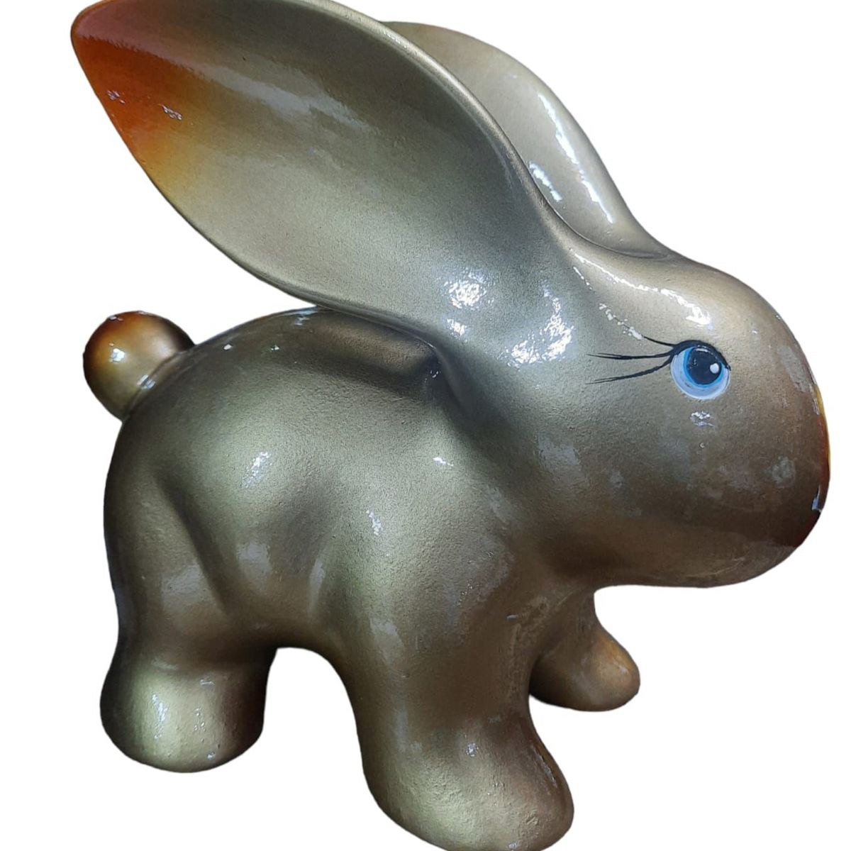 PERU - Adorno Decorativo pareja de conejos dorados ceramica corazon plateado