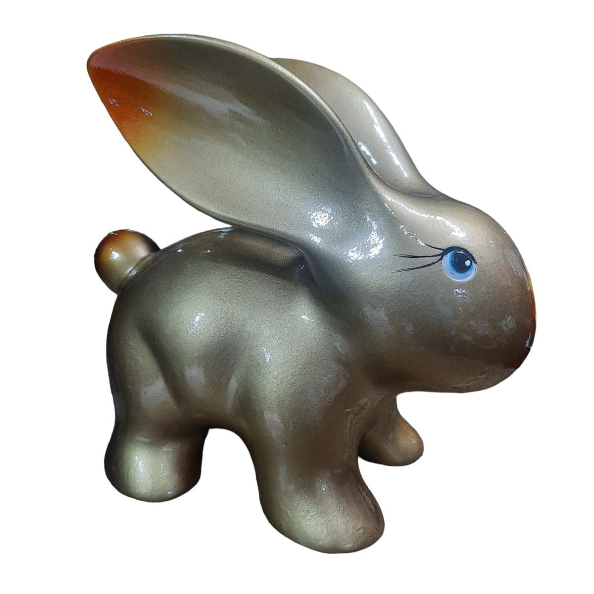 PERU - Adorno Decorativo pareja de conejos dorados ceramica corazon plateado