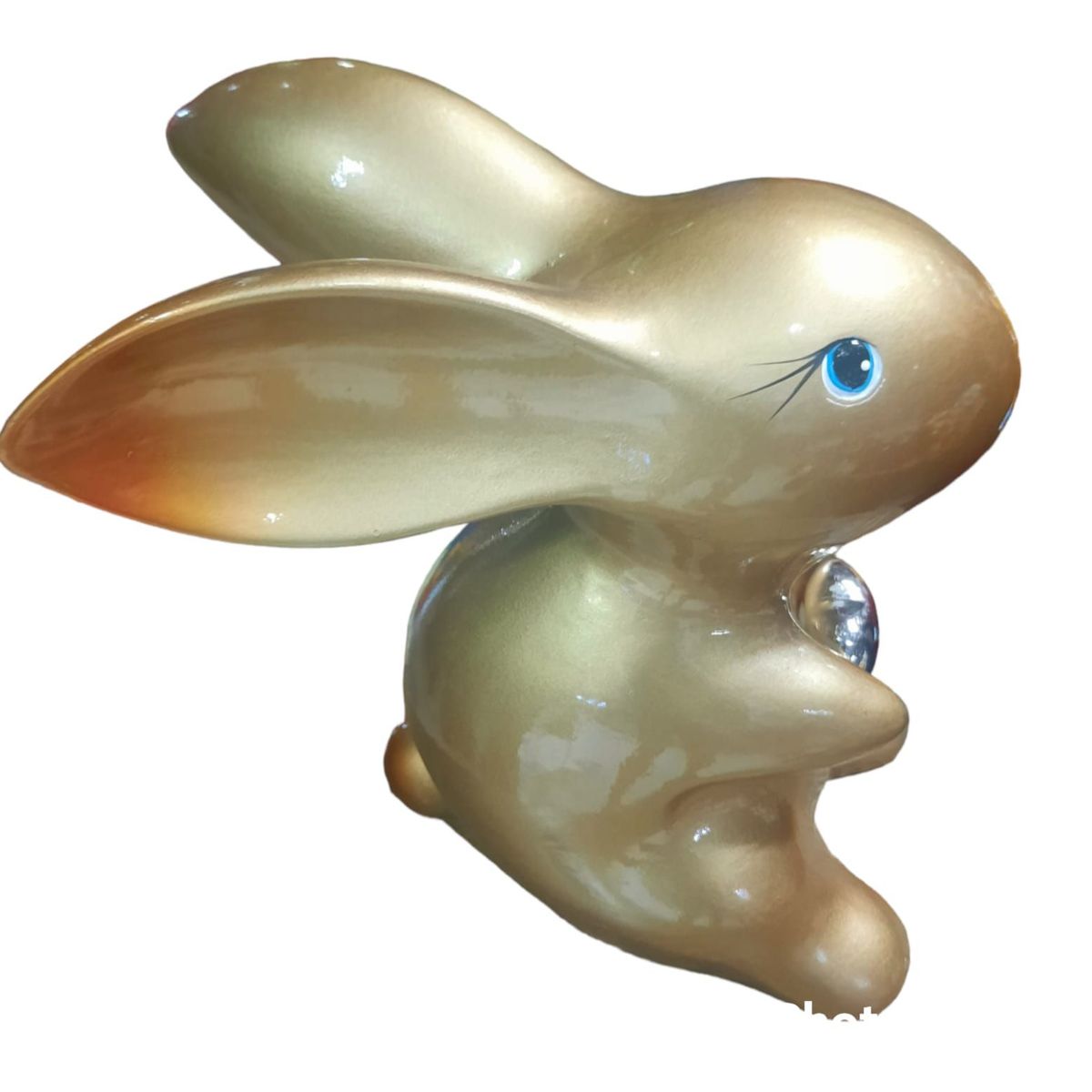 PERU - Adorno Decorativo pareja de conejos dorados ceramica corazon plateado