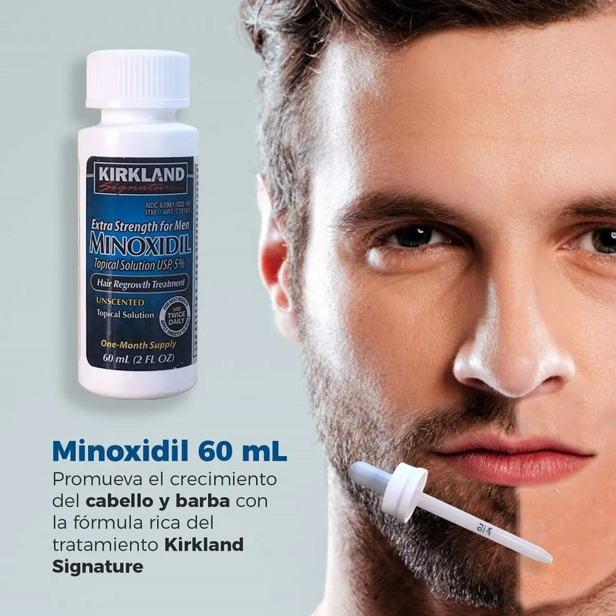 KIRKLAND - Minoxidil Kirkland 60 Ml Con Aplicador Para Barba Cabello Y Cejas
