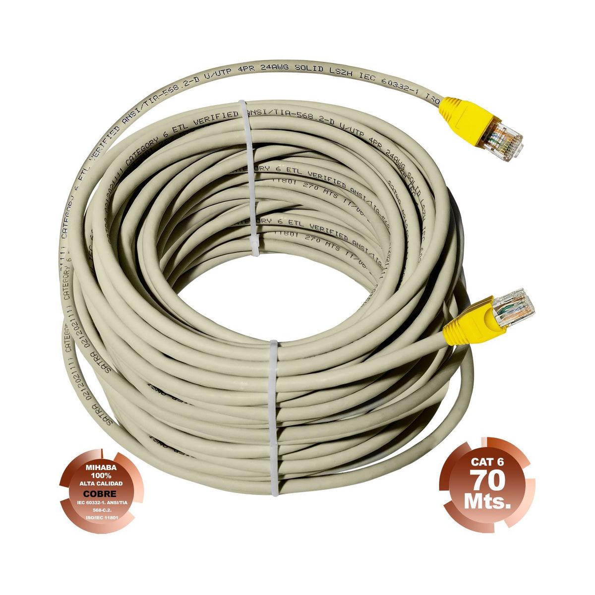 SATRA - Cable red internet UTP Cat6 de 70Mts Gris armado de cobre