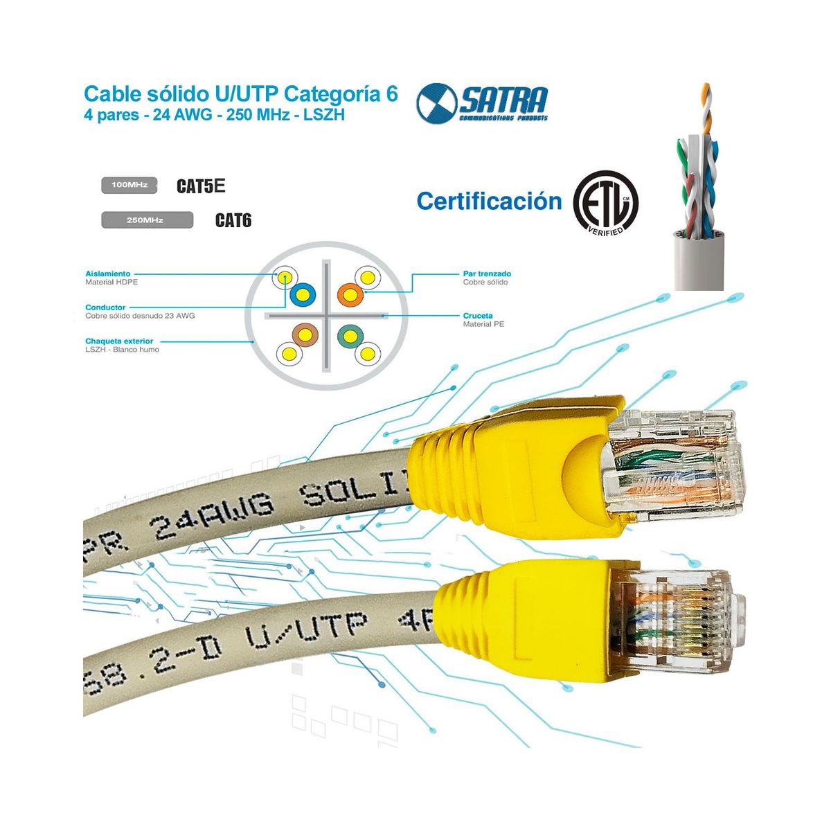 SATRA - Cable red internet UTP Cat6 de 70Mts Gris armado de cobre