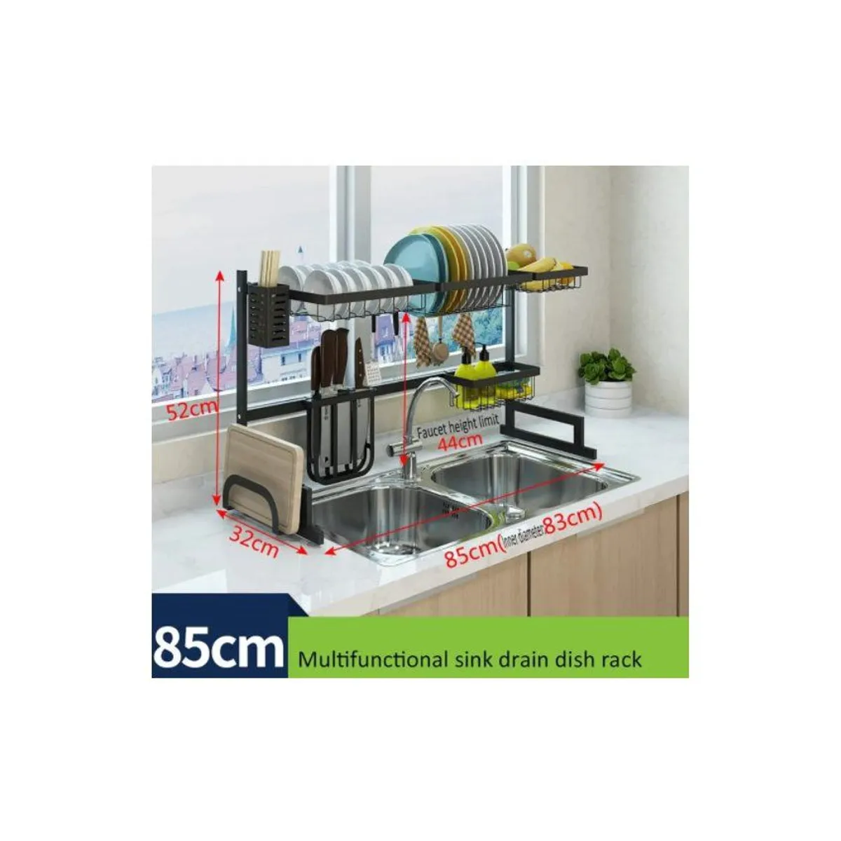 GENERICO - Escurridor y organizador de platos de acero inoxidable 85 cm