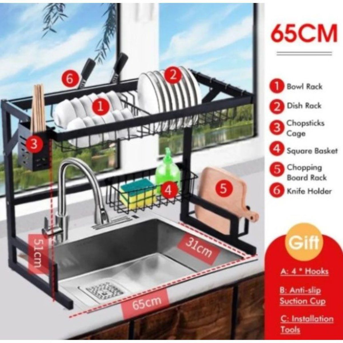 GENERICO - Organizador escurridor de platos de 65 cm de acero