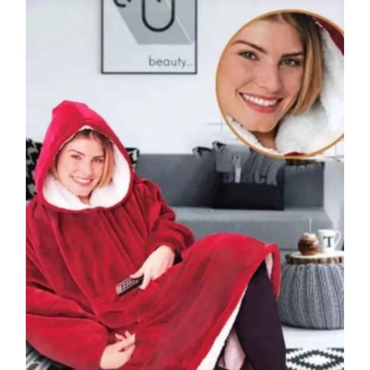 GENERICO - Ultra Polera  de felpa con capucha plush ROJO