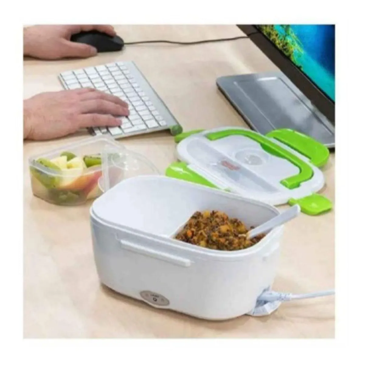 GENERICO - Lonchera electrica portatil verde + cucharita