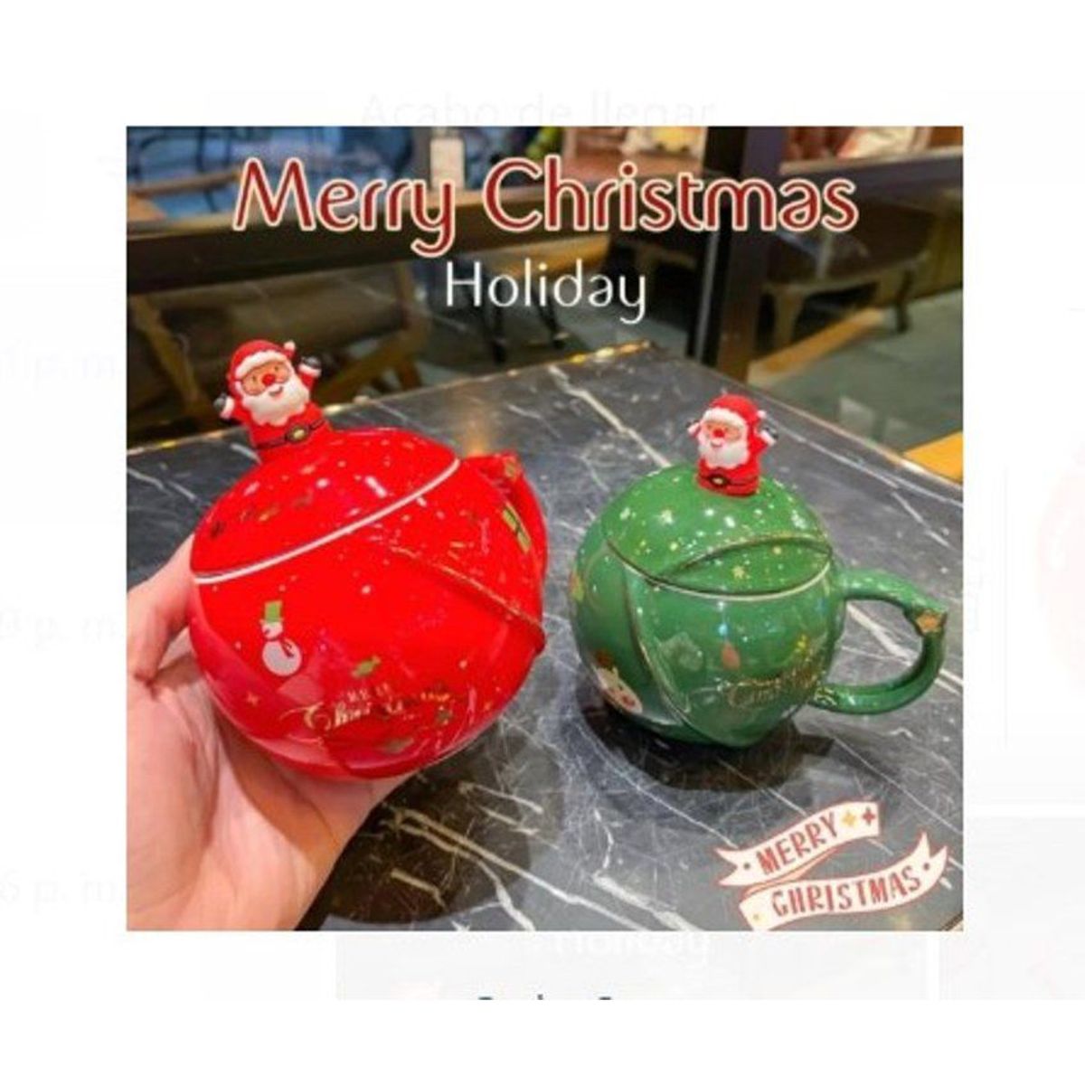 GENERICO - Tazas navideñas de ceramica + cucharitas  de alta calidad