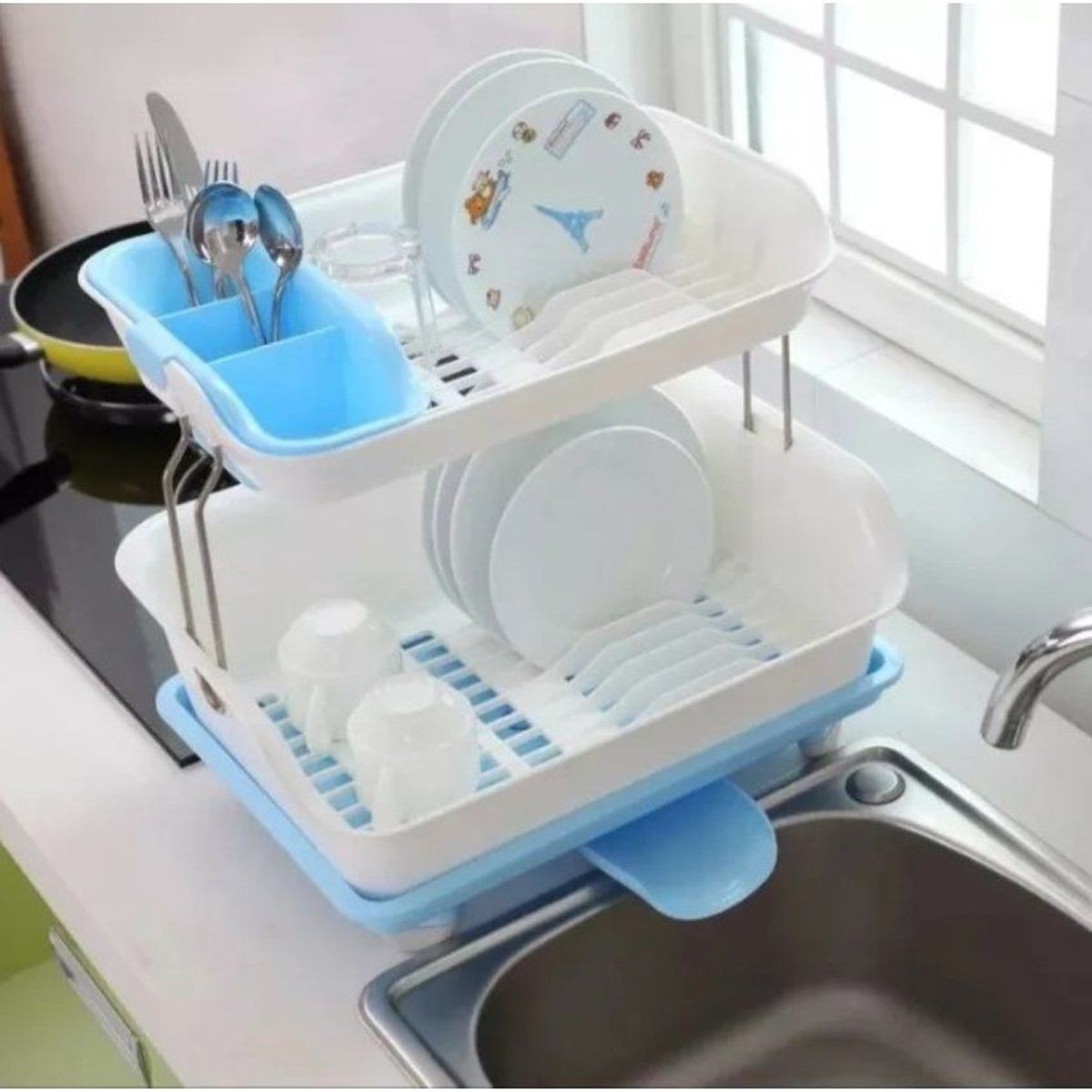 GENERICO - Escurridor de platos 2 niveles secado con drenaje giratorio 360