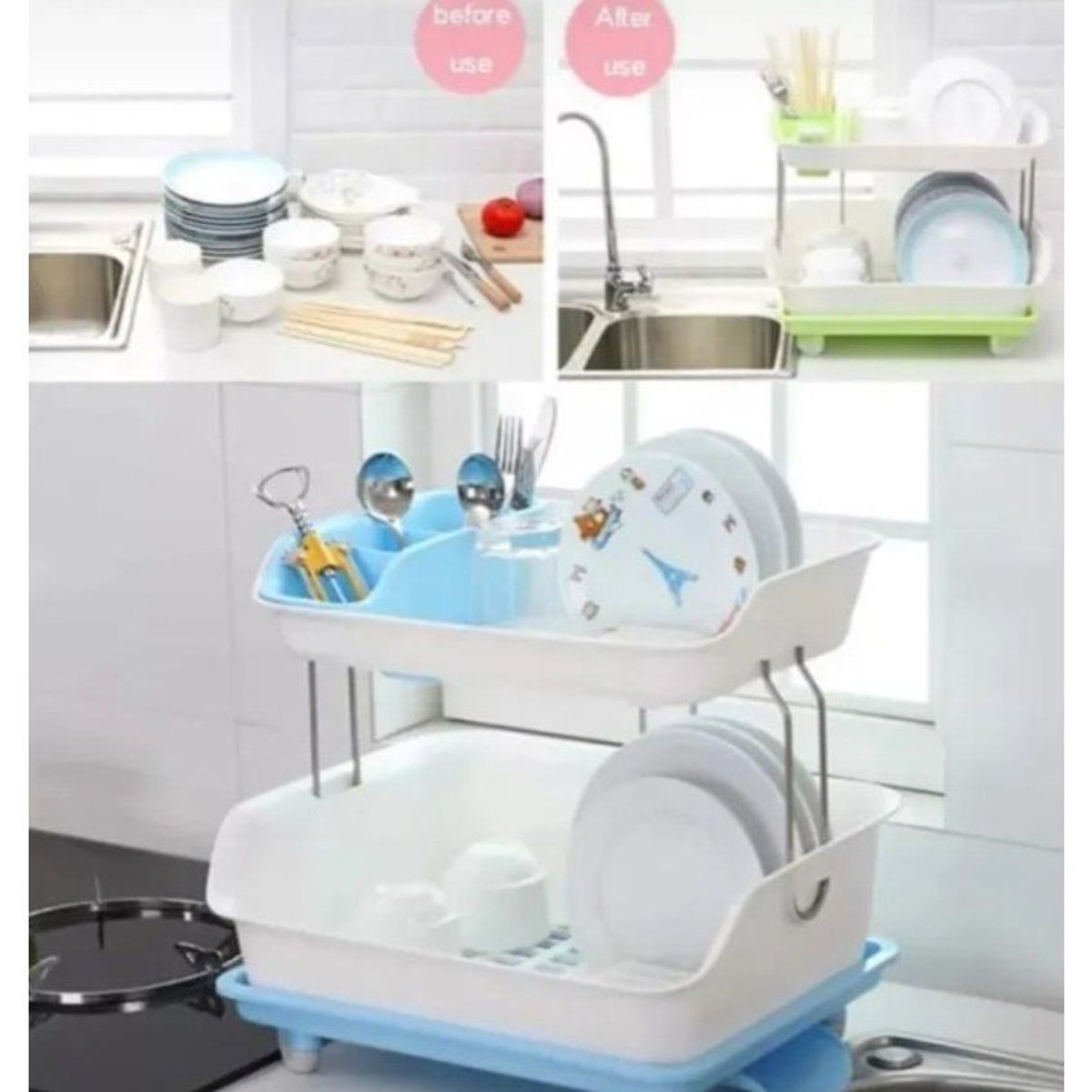 GENERICO - Escurridor de platos 2 niveles secado con drenaje giratorio 360