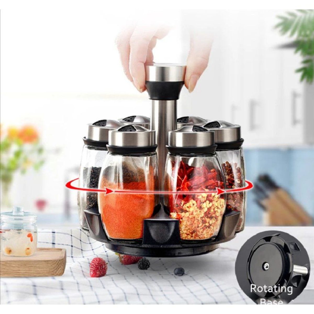 GENERICO - Condimentero de frascos de vidrio  giratorio de calidad