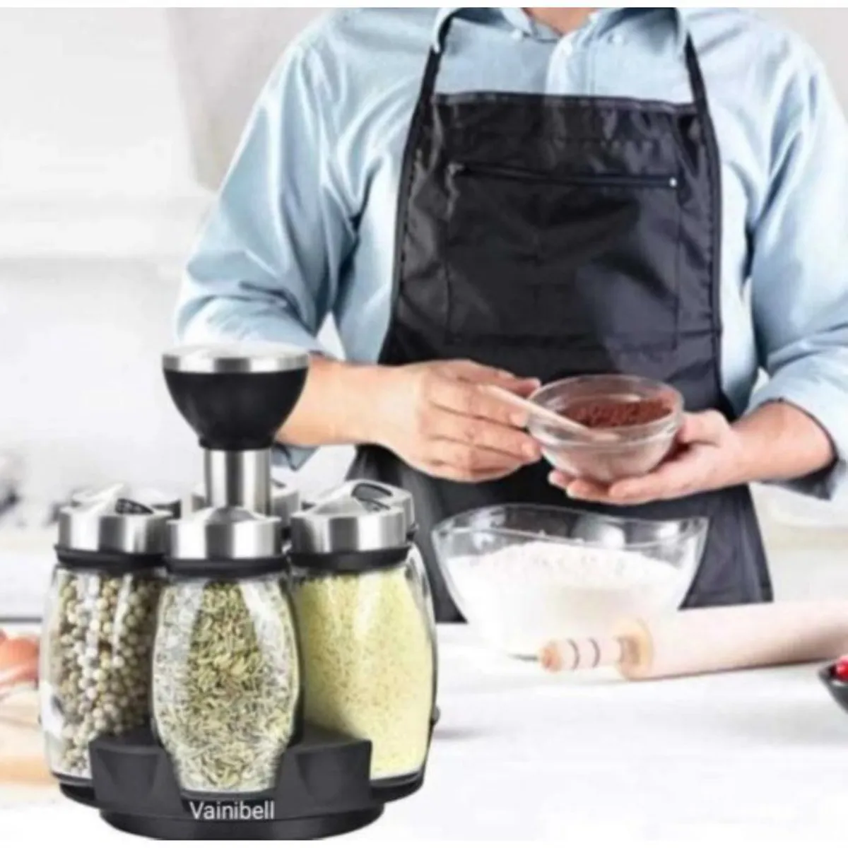 GENERICO - Condimentero de frascos de vidrio  giratorio de calidad