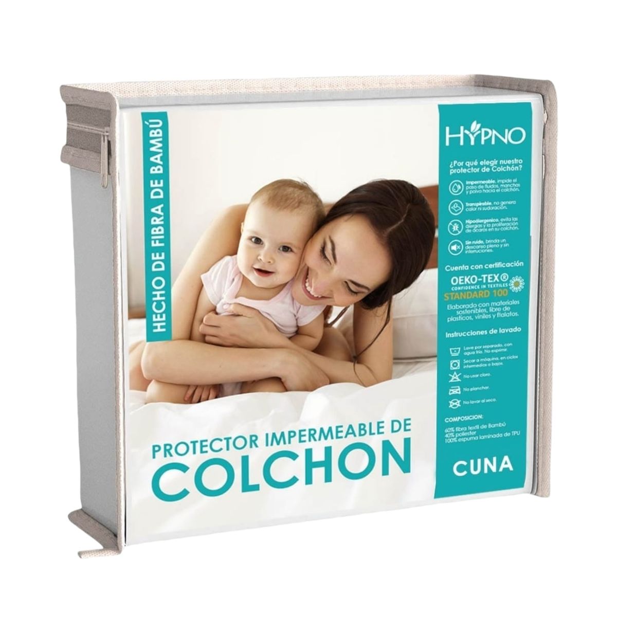 HYPNO HOME - Protector de Colchón Impermeable Cuna Amoldable de Bambú - Blanco