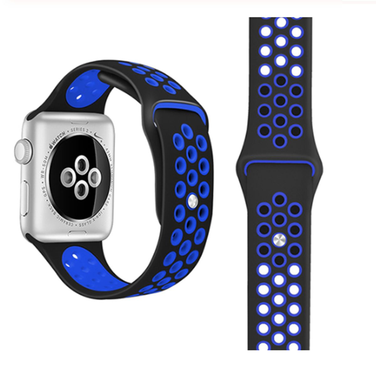 GENERICO - Correa Sport Deportiva Silicona para Apple Watch AZULNEGRO 38mm
