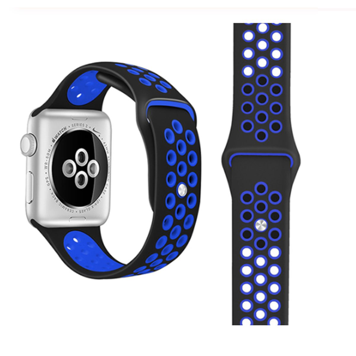 GENERICO - Correa Sport Deportiva Silicona para Apple Watch AZULNEGRO 38mm