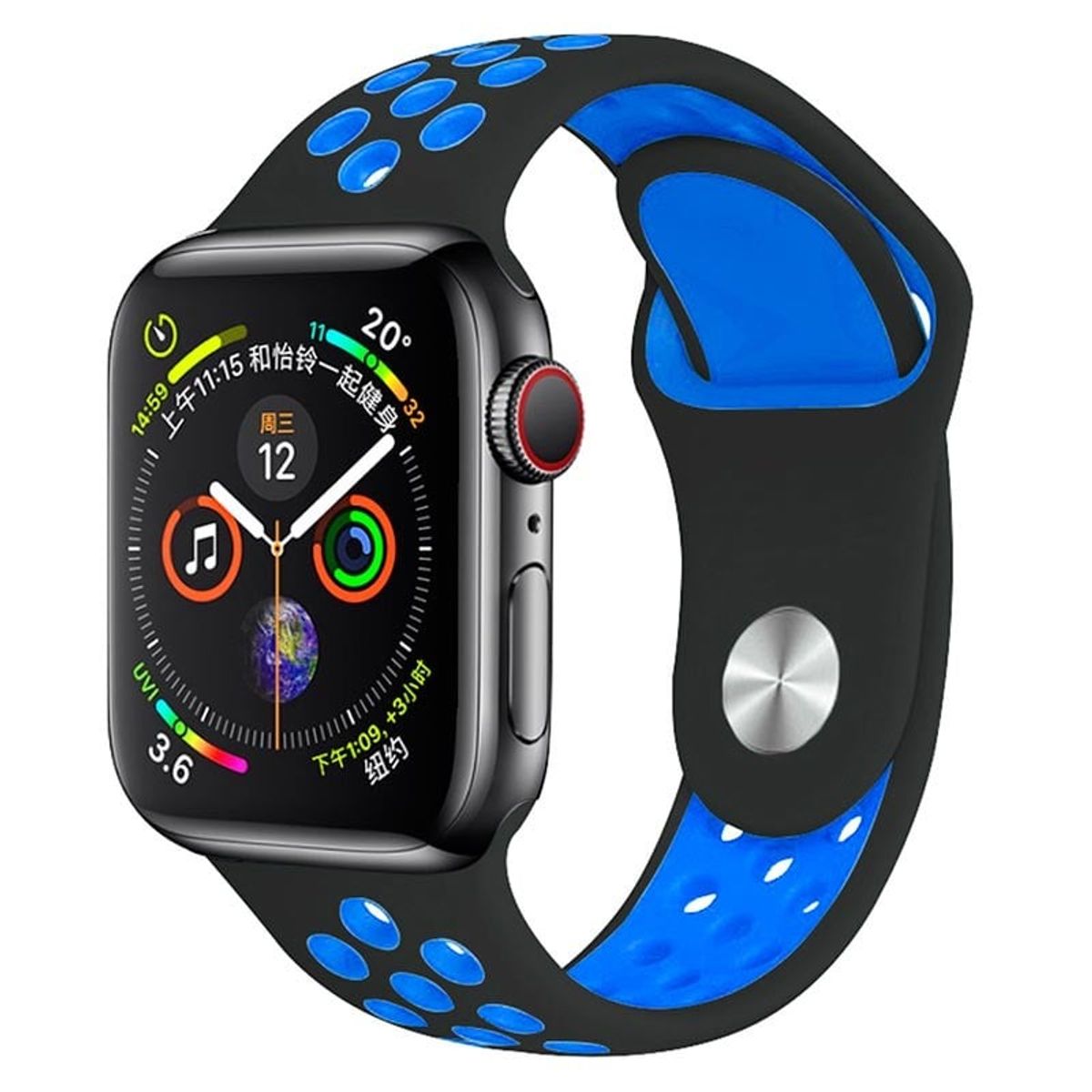 GENERICO - Correa Sport Deportiva Silicona para Apple Watch AZULNEGRO 38mm