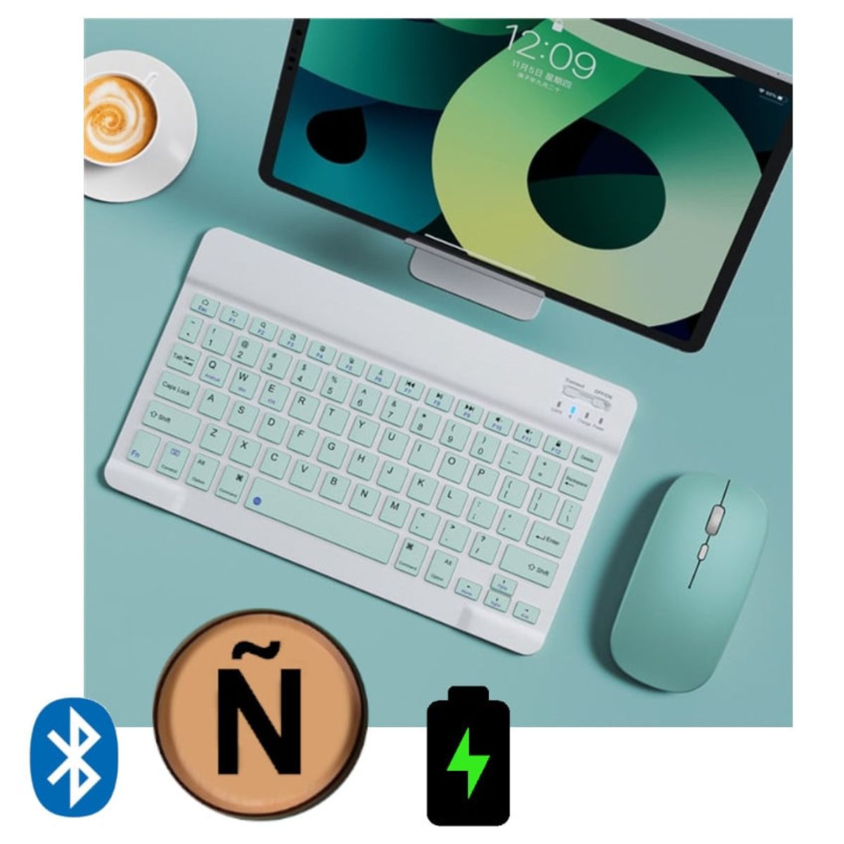 GENERICO - Teclado Mouse Bluetooth Inalambrico Pc Android Ipad Mac Tablet Verde