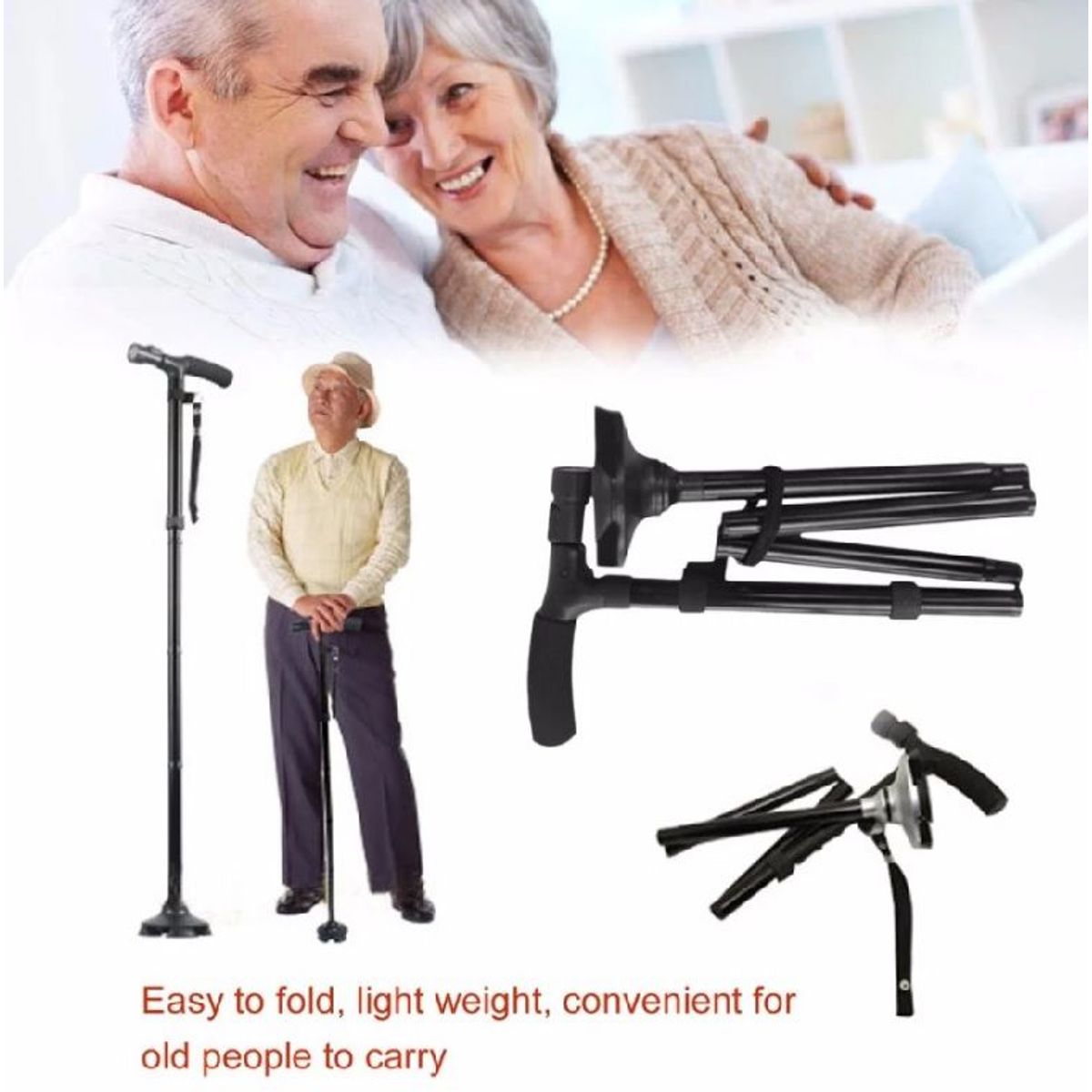 OEM - Bastón Plegable Ortopédico con Luz Led