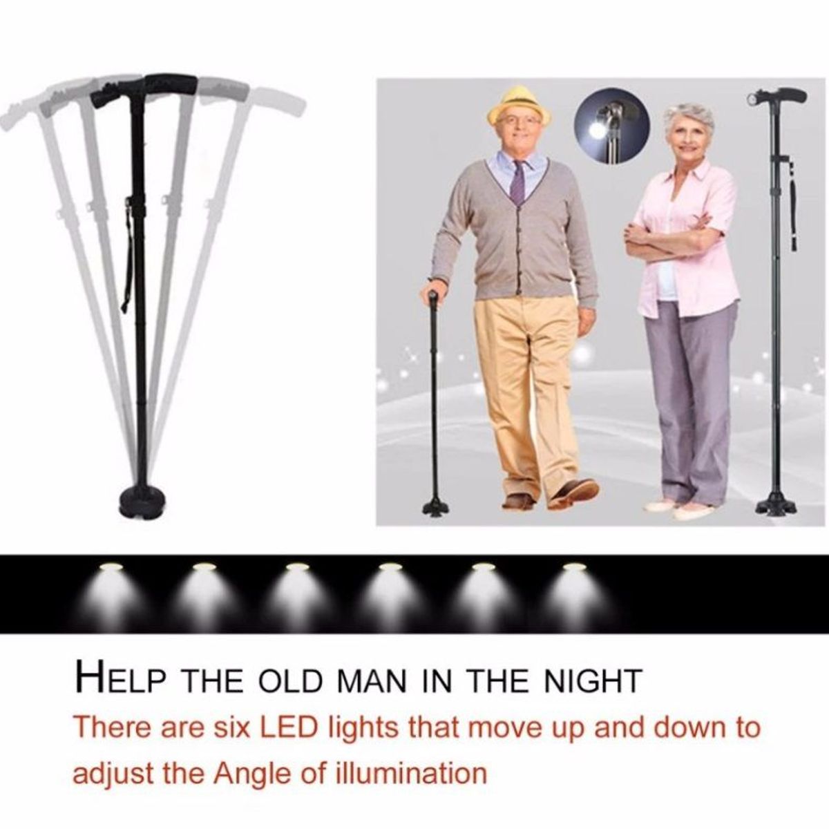 OEM - Bastón Plegable Ortopédico con Luz Led