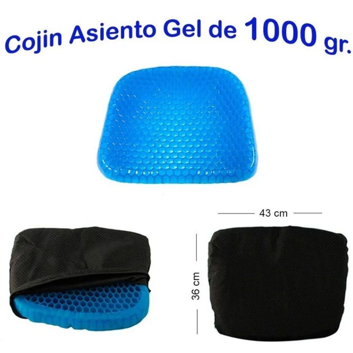 GENERICO - Asiento cojín flexible gel para sillas auto oficina de 1000grs
