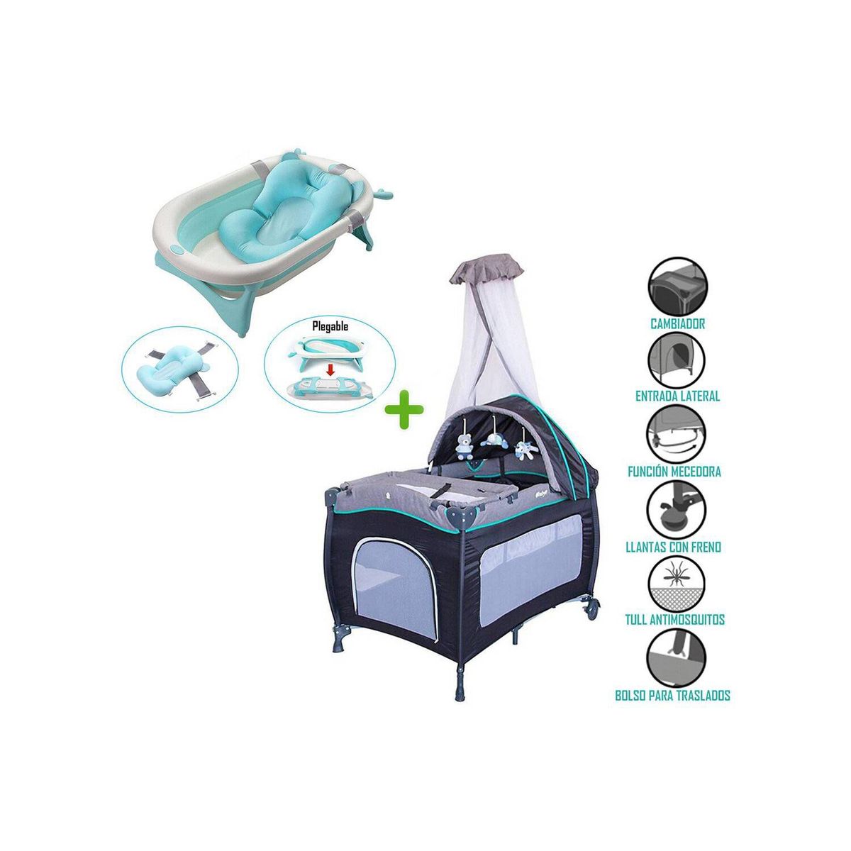 EBABY - Cuna corral mecedora sally 716 + tina plegable