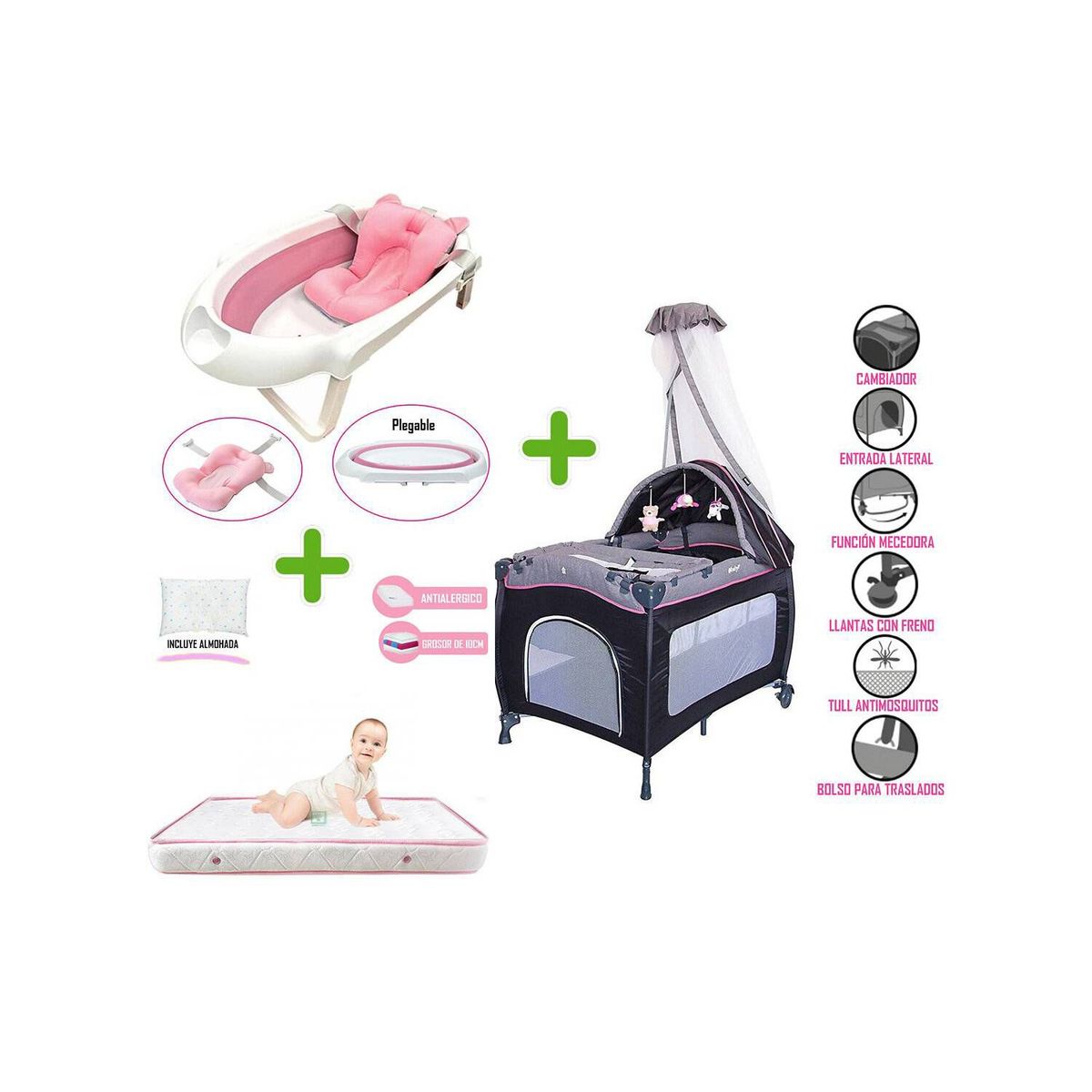 EBABY - Cuna corral sally 716 + colchón de 4"+ bañera
