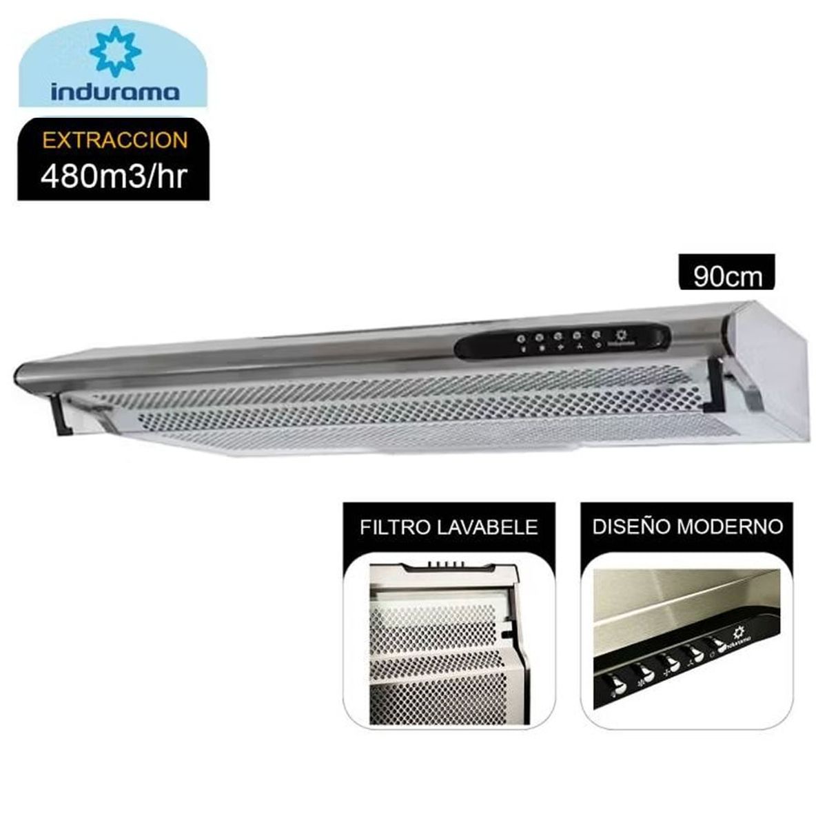 INDURAMA - Campana Extractora Indurama 90cm CEI-902CRP - Inox
